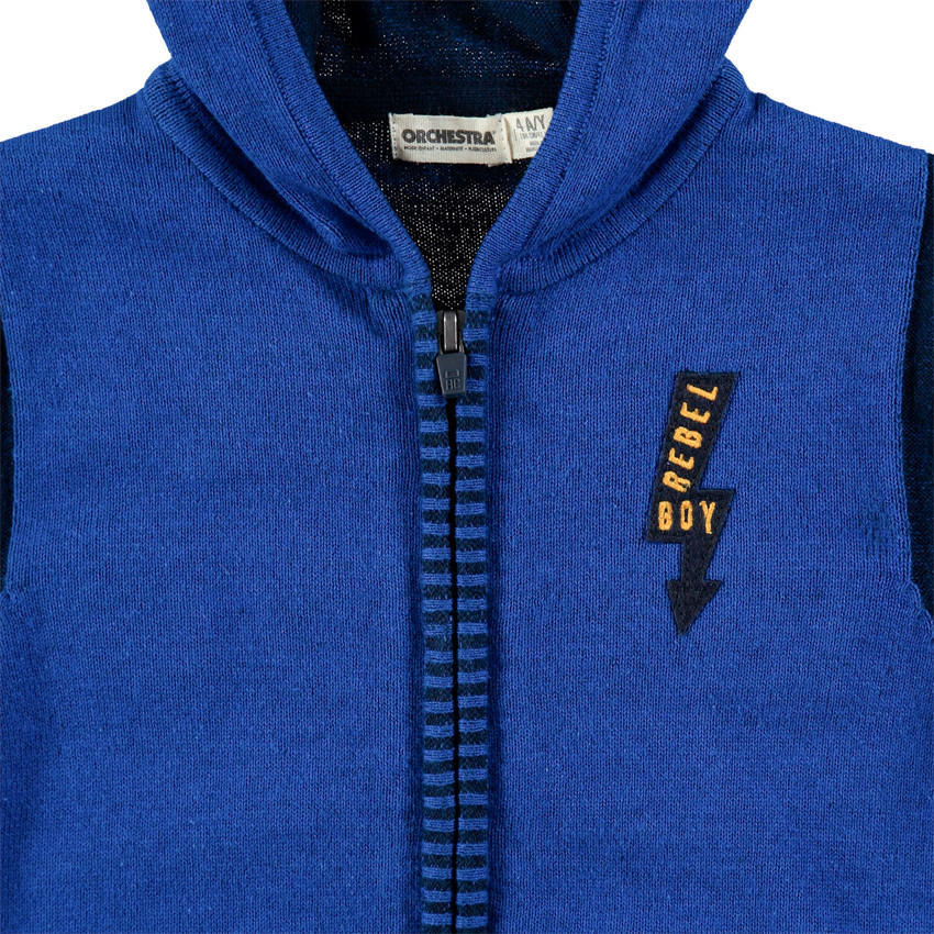 Gilet zippé à capuche avec inscription en bouclette au dos 