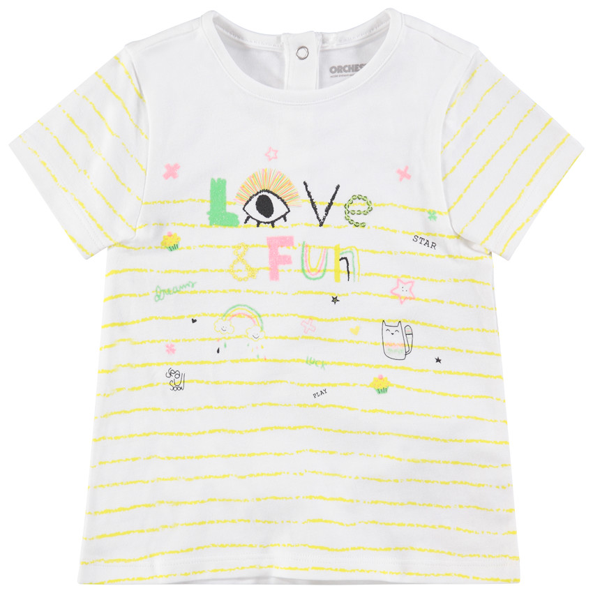 T-shirt manches courtes rayé à motifs colorés fantaisie 