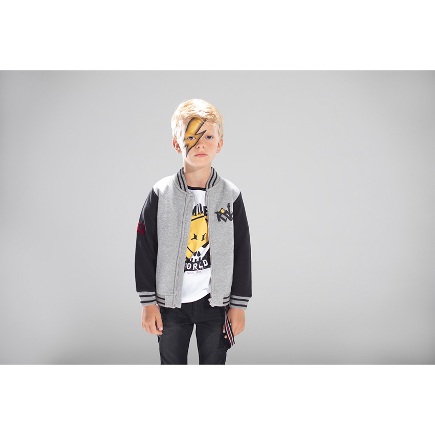 Jeans effet used avec bretelles rayées amovibles 