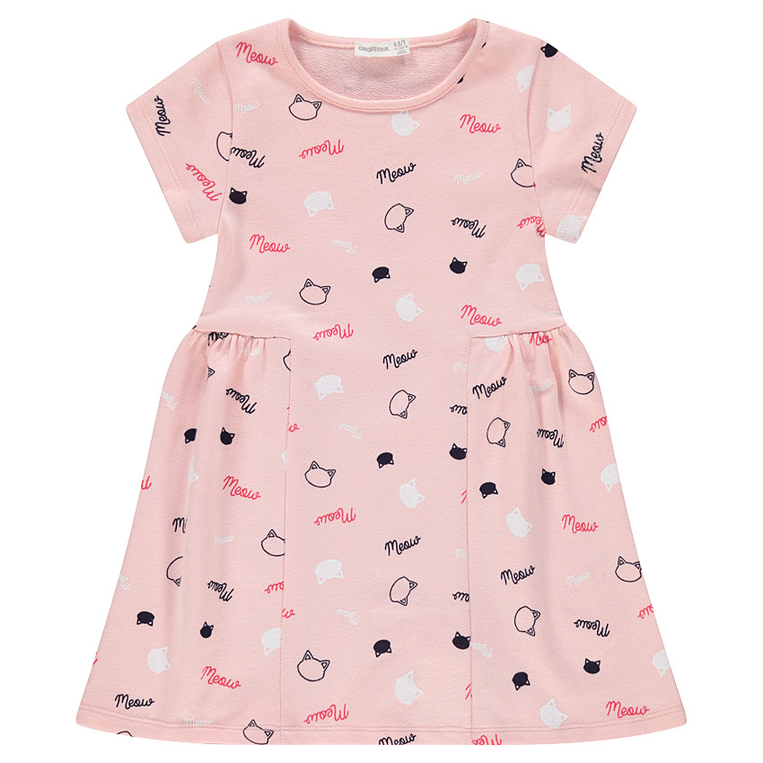 Robe en molleton manches courtes avec motifs fantaisie printés 