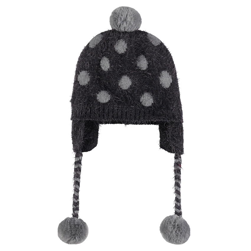 Bonnet péruvien en tricot doublé sherpa avec pois et pompons 