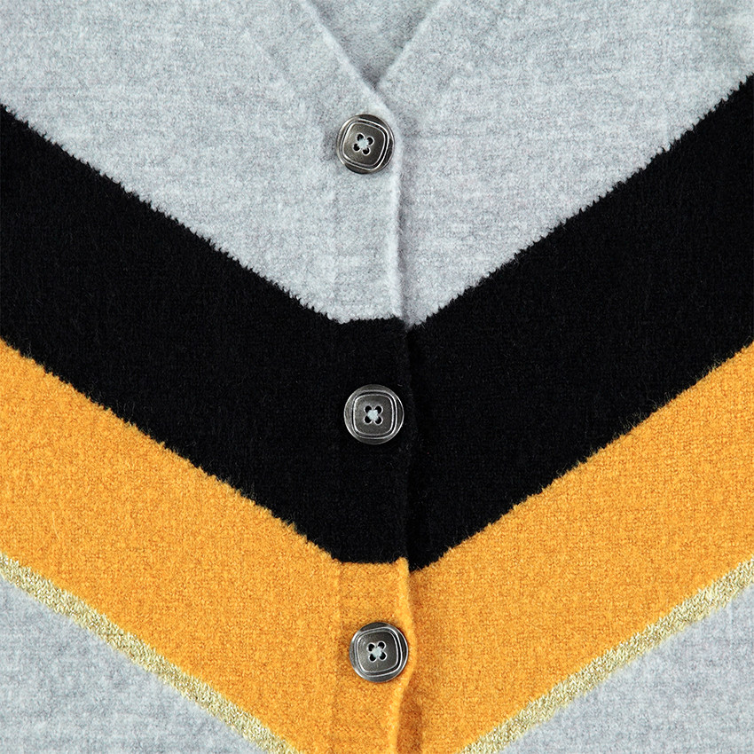 Junior - Gilet long en tricot chiné avec bandes contrastées 