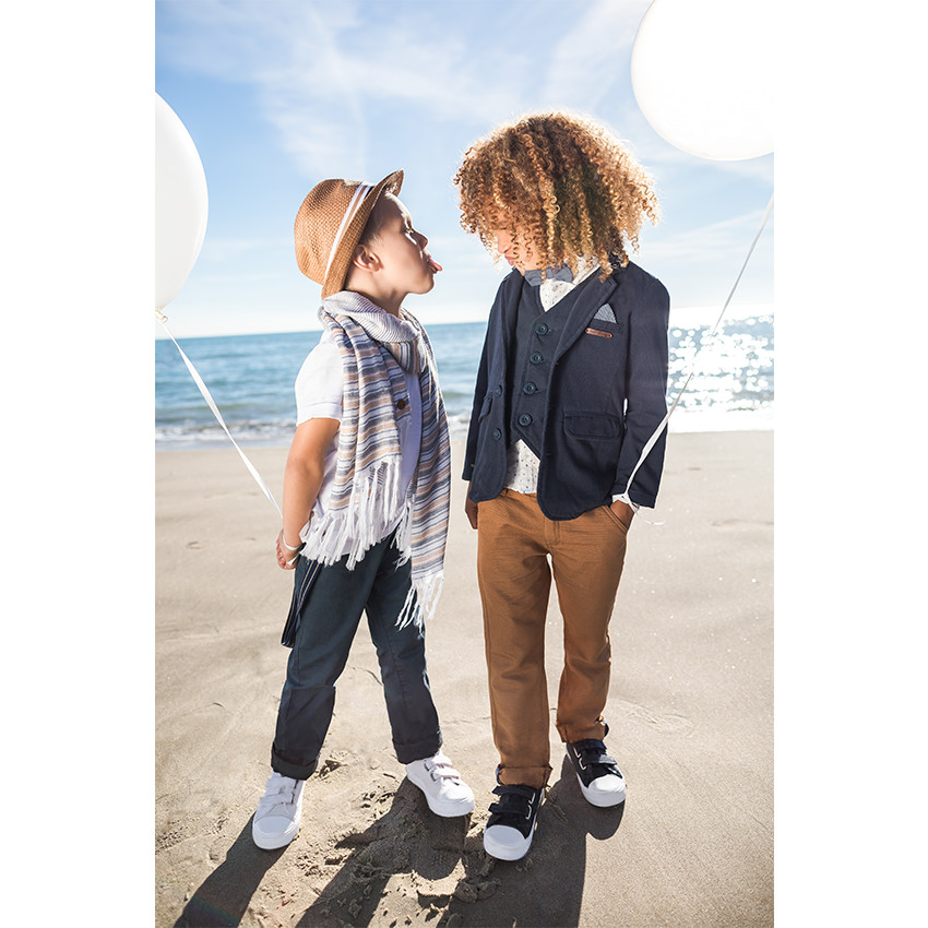 Pantalon coupe chino en coton fantaisie camel 