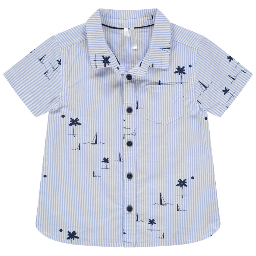 Chemise manches courtes à rayures et motifs printés all-over 