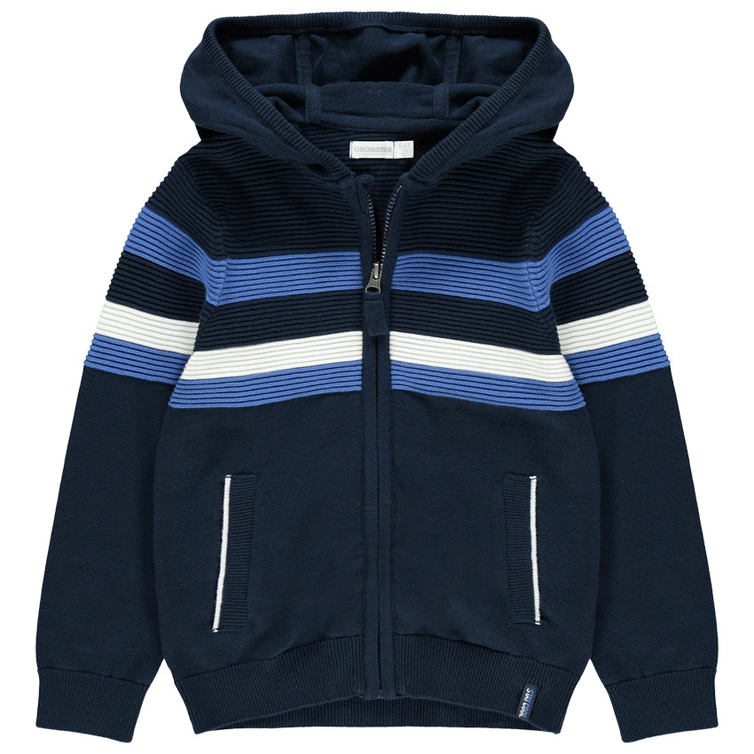 Gilet à capuche en tricot fantaisie à bandes contrastées 