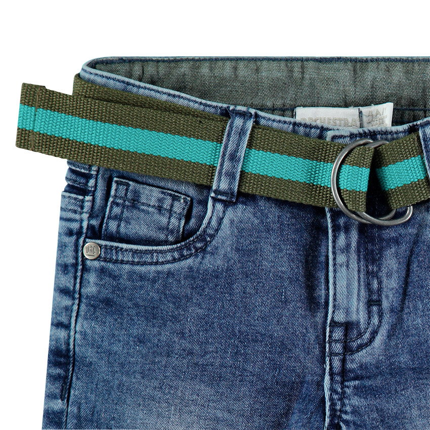 Jeans effet used et crinkle avec ceinture amovible et ajustable 