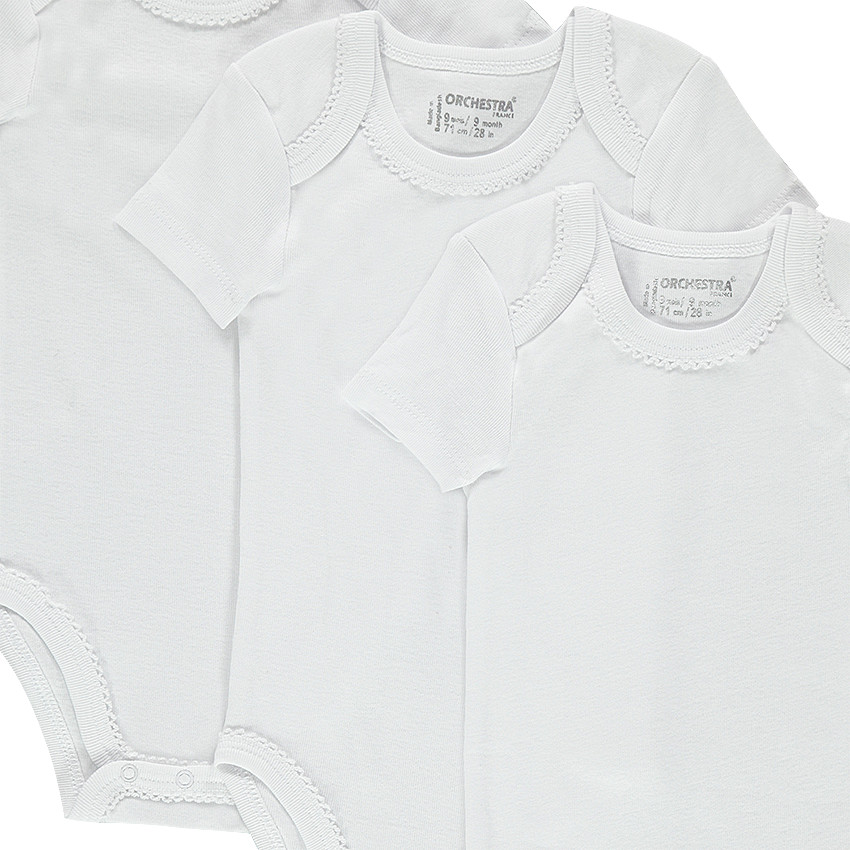 Lot de 3 bodies manches courtes en coton finition picot 