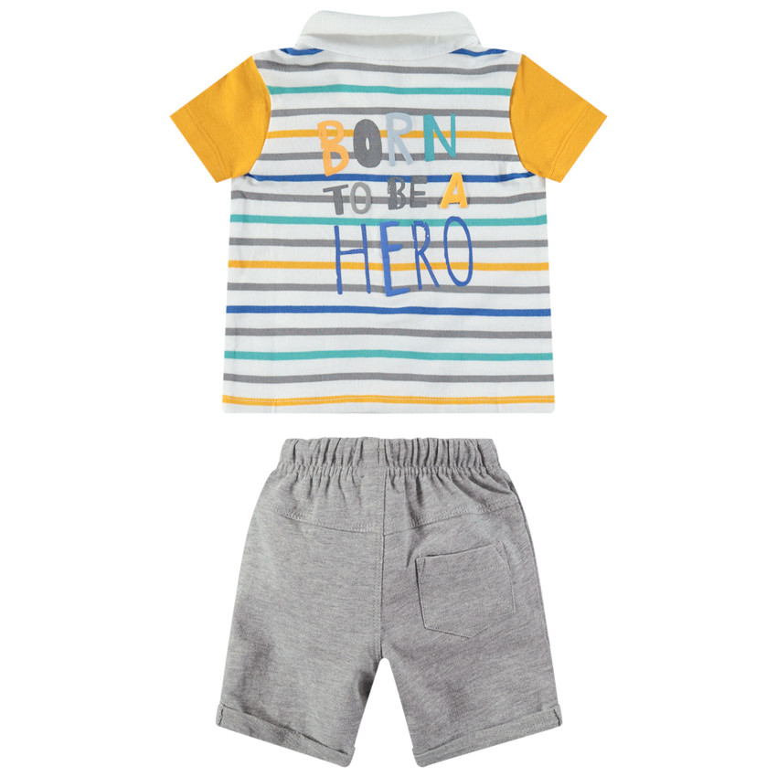 Polo manches courtes rayé avec bermuda en molleton à poche kangourou 