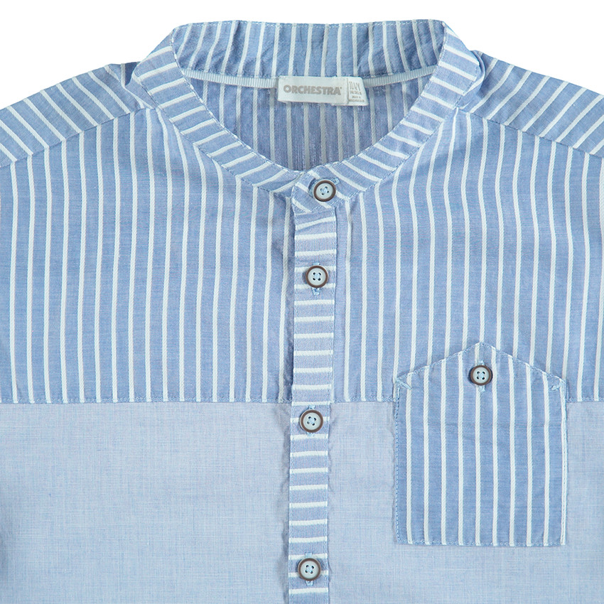 Junior - Chemise manches courtes à rayures placées et poche 