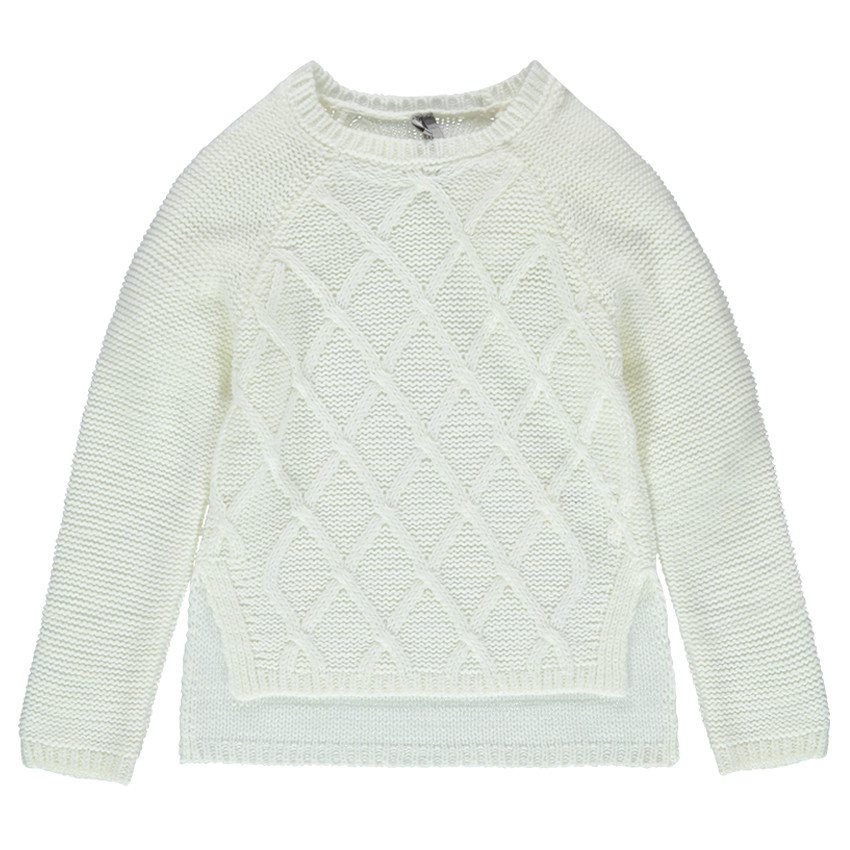 Junior - Pull en tricot avec jeu de mailles et coupe asymétrique 