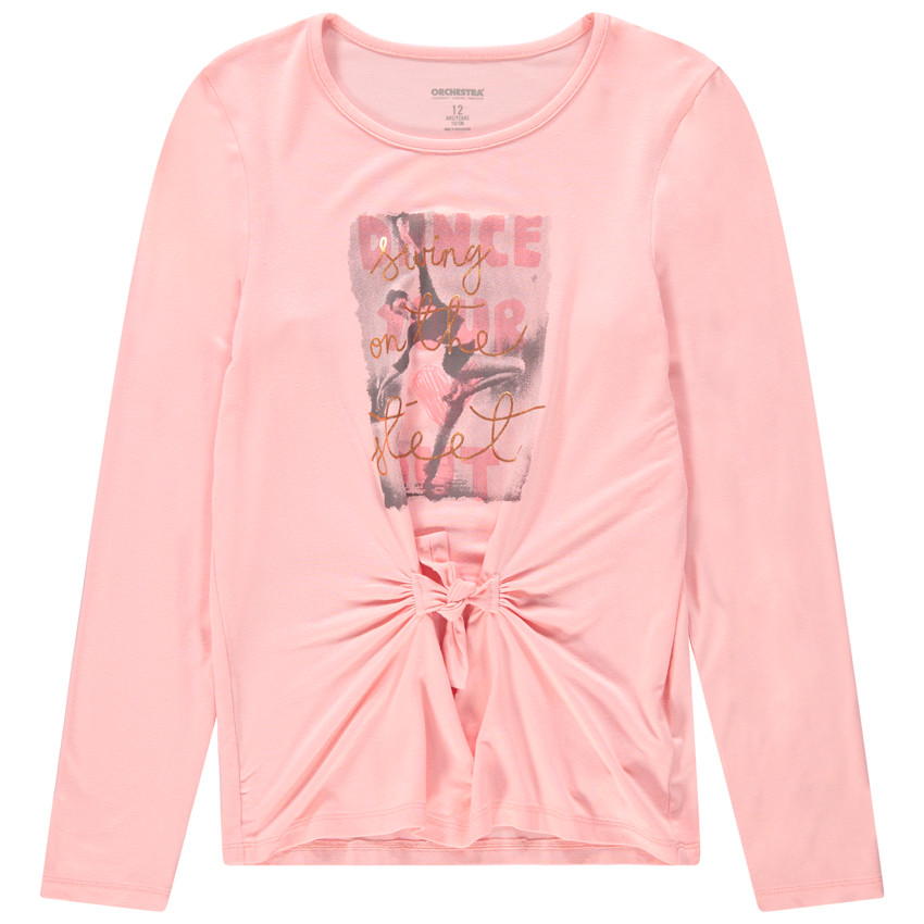 T-shirt manches longues en viscose effet noué avec print 