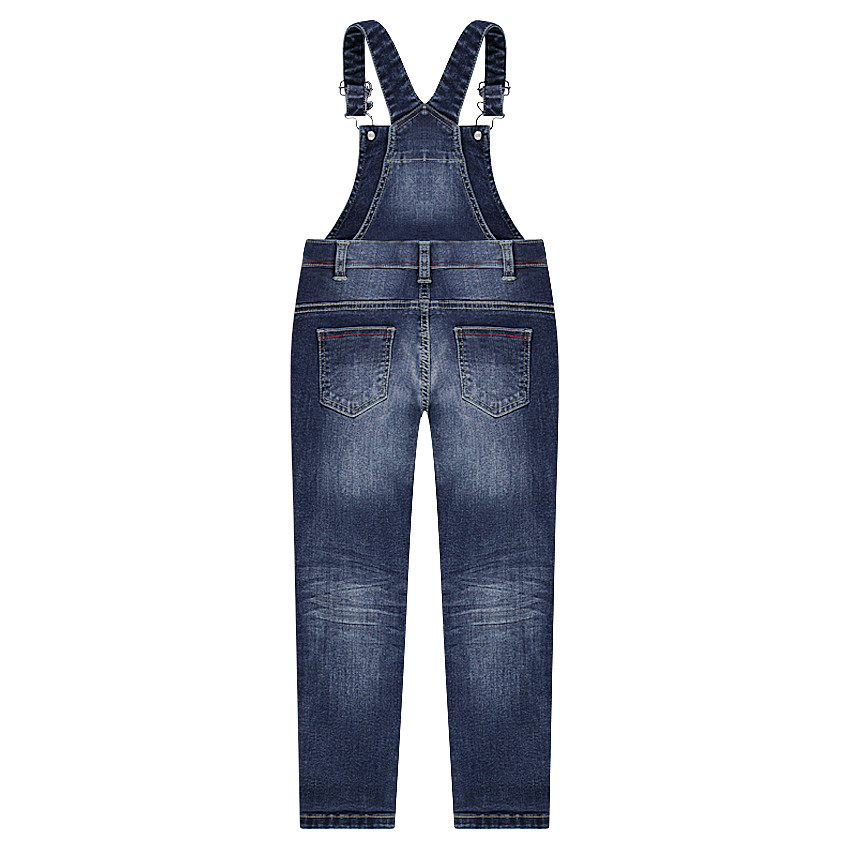 Salopette en jeans effet used avec patchs sur les jambes 