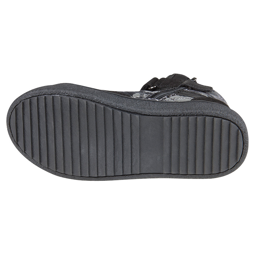 Bottillons noirs et argentés à lacets et zip  