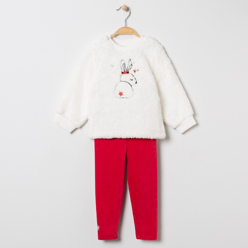 Ensemle sweat en sherpa et pantalon en velours volanté 