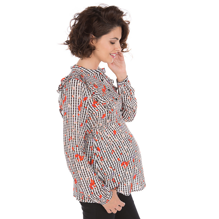Tunique de grossesse vichy à imprimé floral 