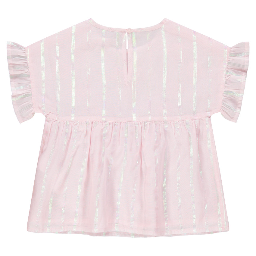 Top manches courtes à rayures iridescentes et fleurs brodées 