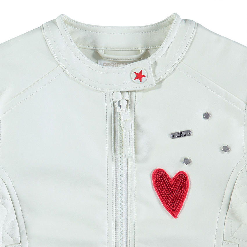 Perfecto effet cuir avec coeurs en sequins et inscriptions au dos 