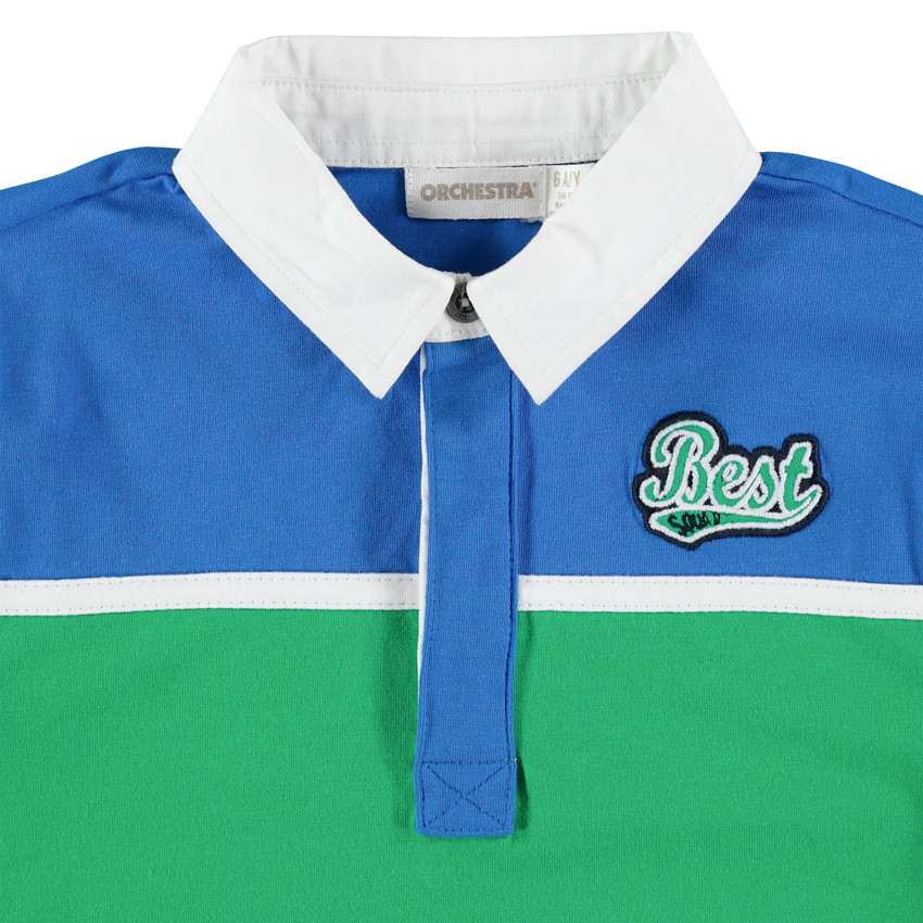 Polo manches longues tricolore à badges fantaisie 