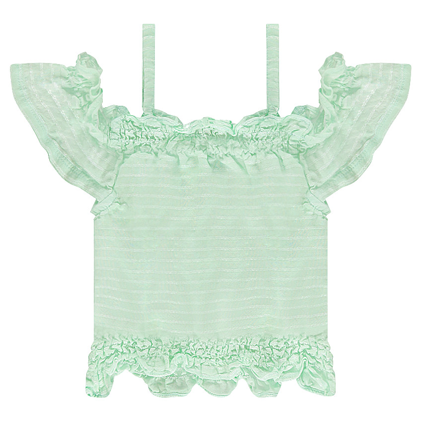 Top court smocké avec rayures iridescentes  