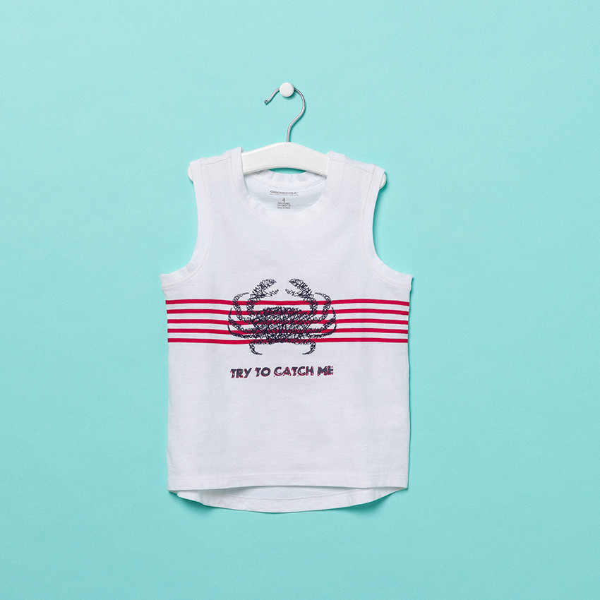 Débardeur en coton avec motif fantaisie sur fond rayé 