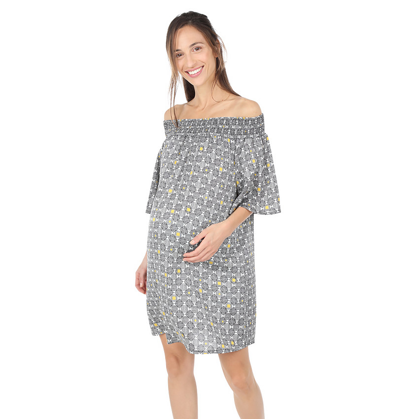 Robe de grossesse imprimée all-over avec col élastiqué 