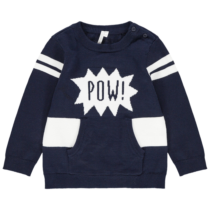 Pull en tricot à bandes contrastées et poche kangourou 