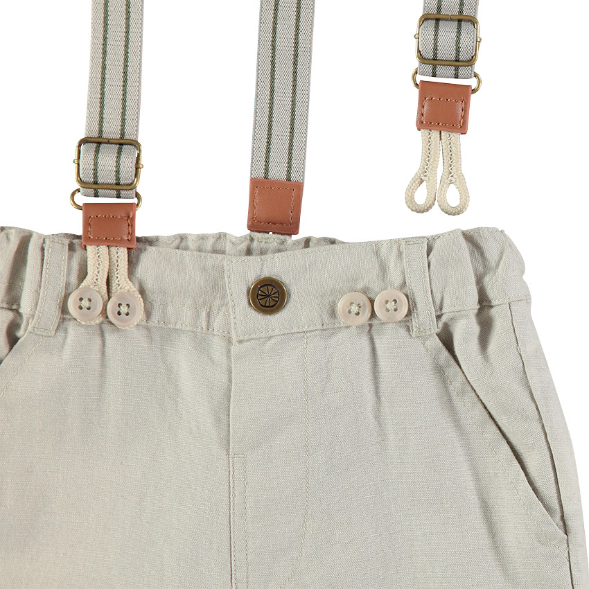 Pantalon en coton et lin avec bretelles amovibles élastiquées 