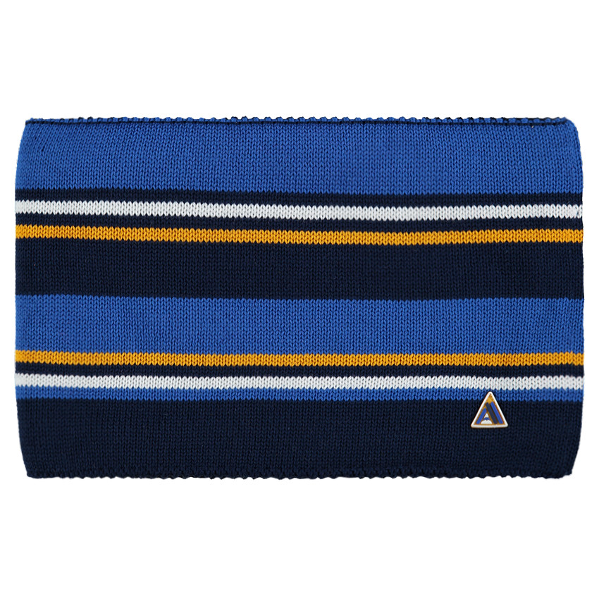 Snood en tricot à rayures jacquard avec doublure en sherpa et badge en gomme 