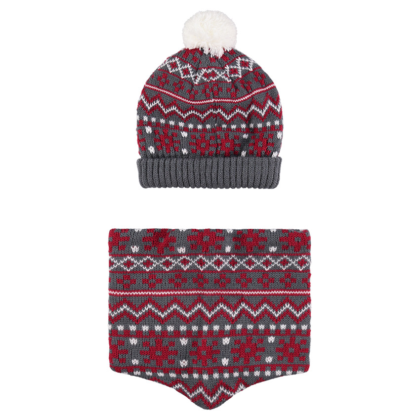 Ensemble bonnet et snood doublé micropolaire motifs jacquard 