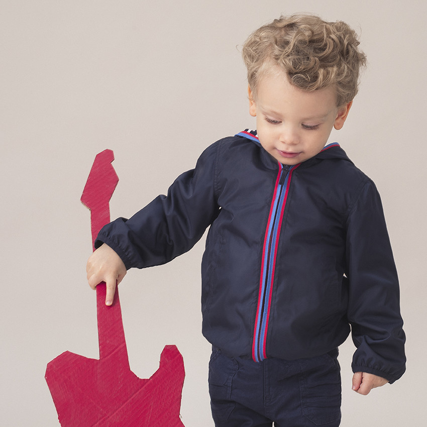 Coupe-vent bleu marine doublé jersey à rayures 