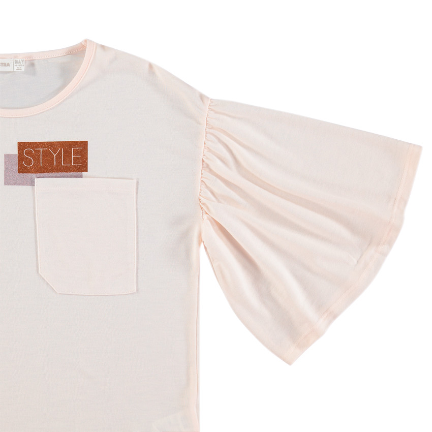 Junior - Tee-shirt à manches courtes volantées et poche 