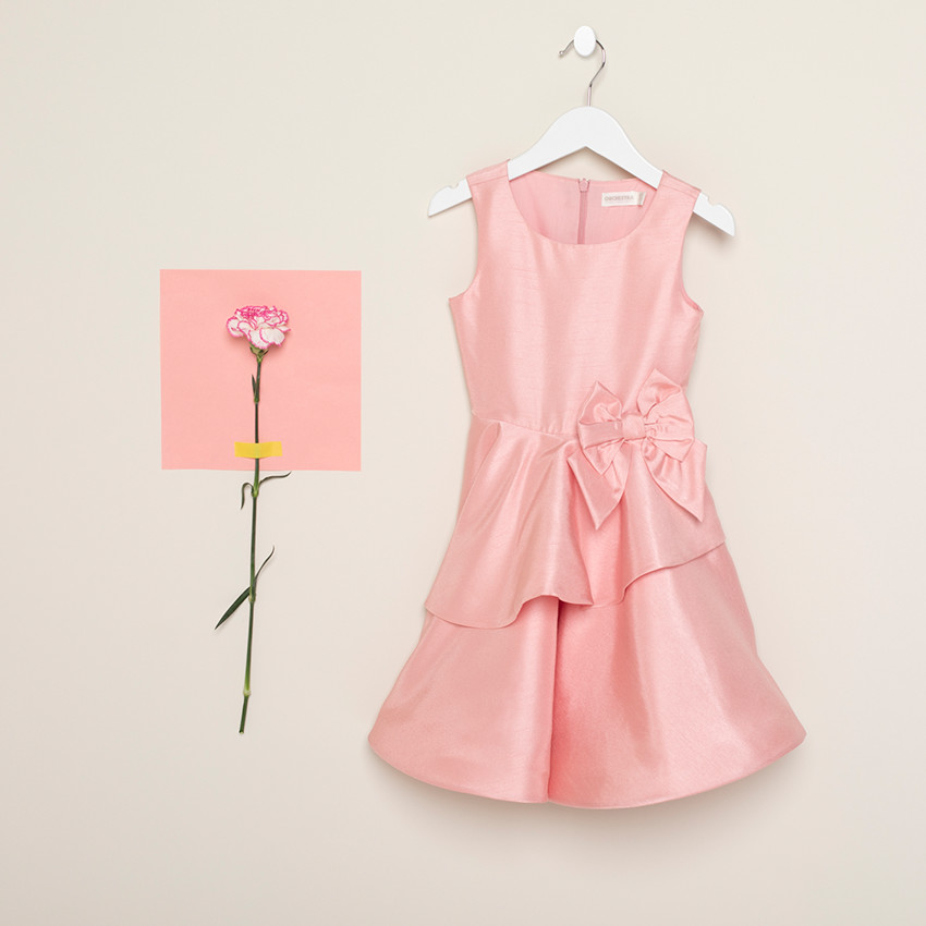 Robe de cérémonie manches courtes avec noeud et volants 