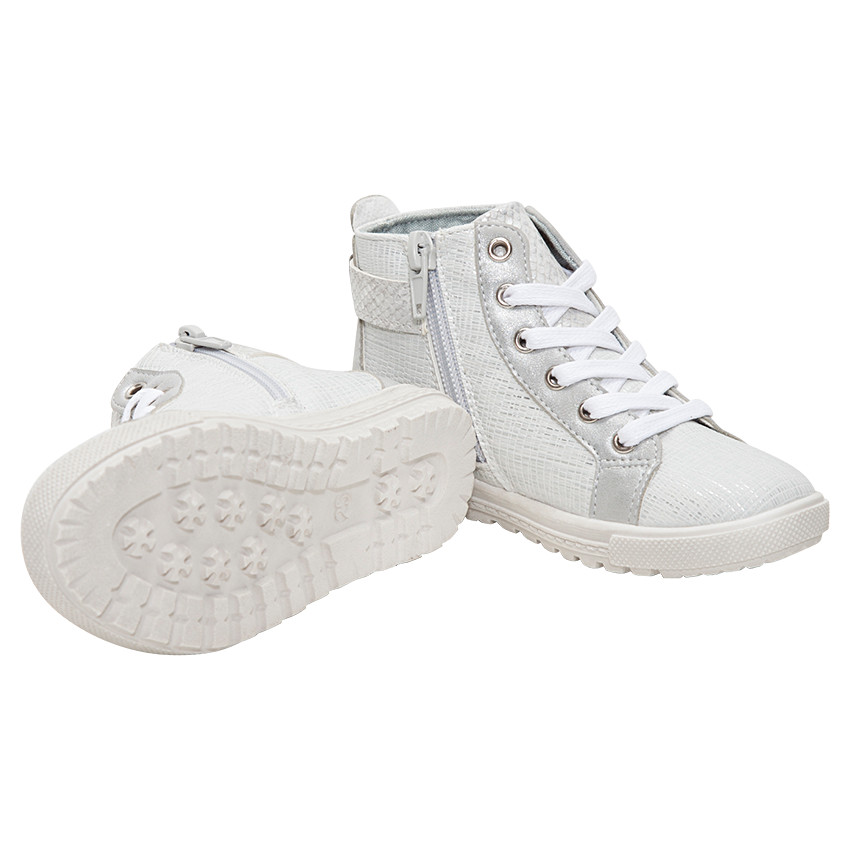 Bottillons argentés à lacets et zip avec boucle fantaisie du 28 au 35  
