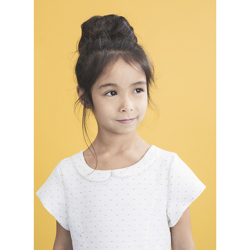 Robe de cérémonie manches courtes col Claudine et motifs jacquard 