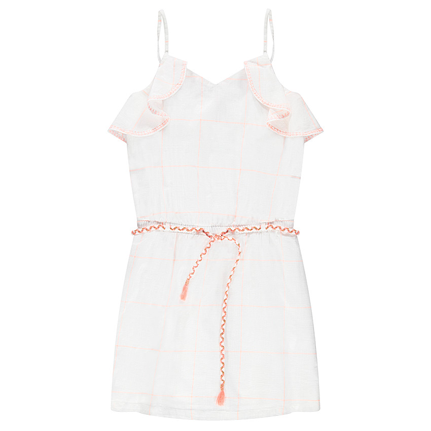 Junior - Robe en voile de coton à carreaux avec volants et ceinture 