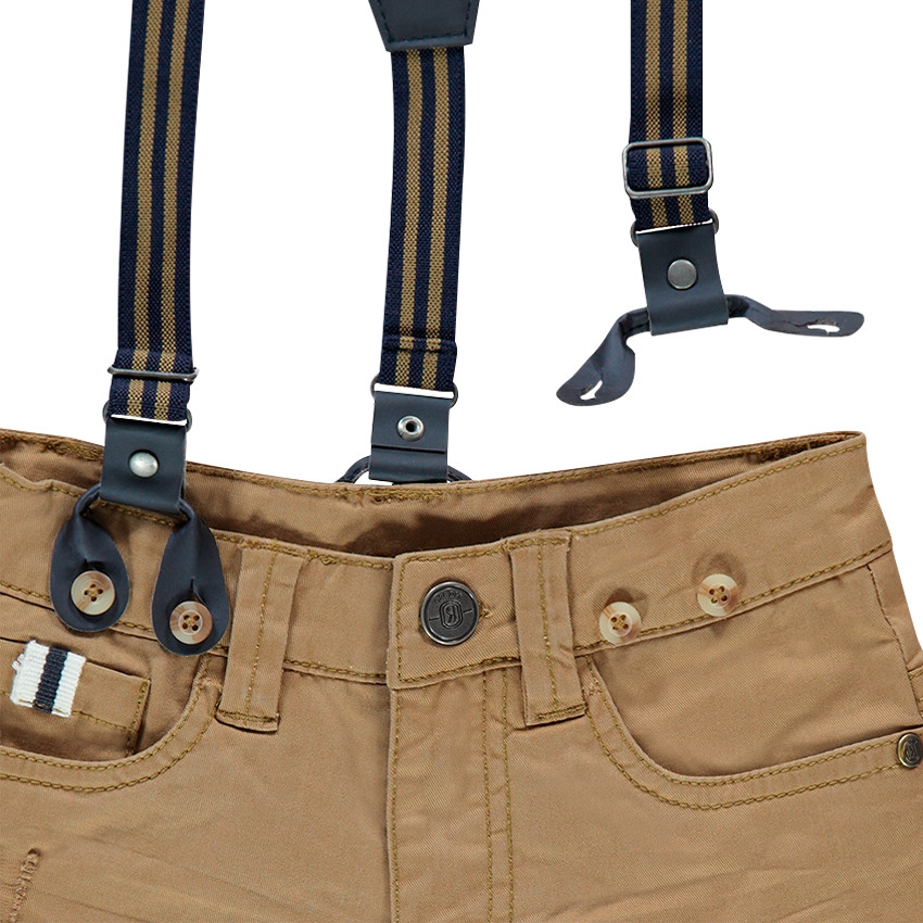 Pantalon en coton surteint effet crinkle avec bretelles rayées amovibles 