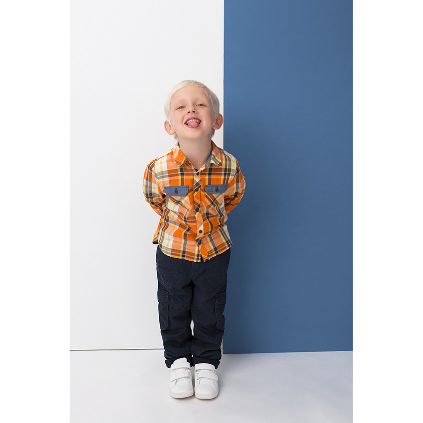 Chemise manches longues à carreaux contrastés 