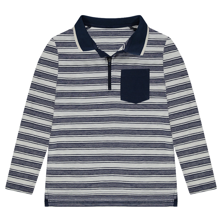 Junior - Polo manches longues à rayures all-over avec poche et col zippé  
