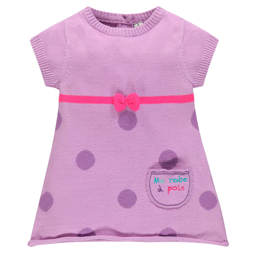 Robe manches courtes en coton avec noeud et pois 
