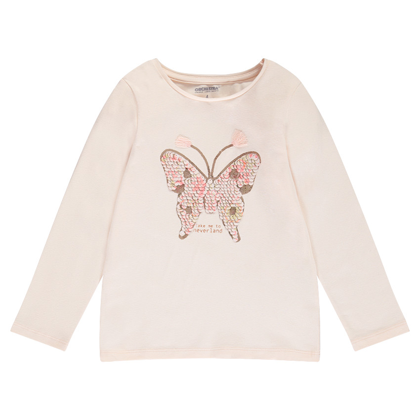 Tee-shirt manches longues en jersey avec papillon en sequins 