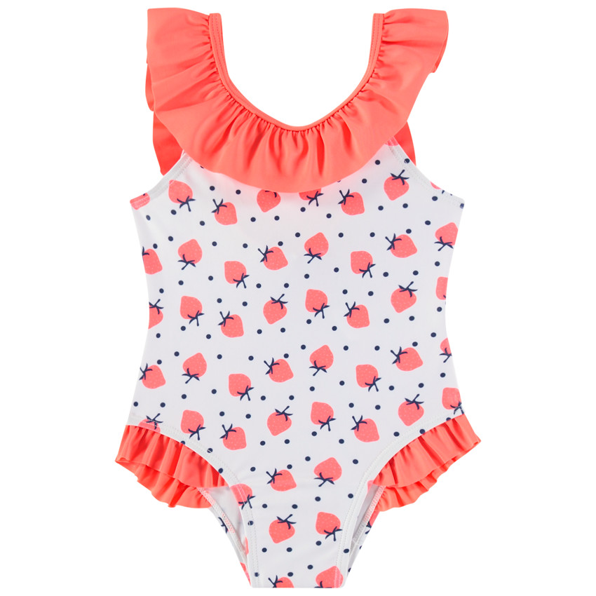 Maillot de bain 1 pièce volanté imprimé fraises 