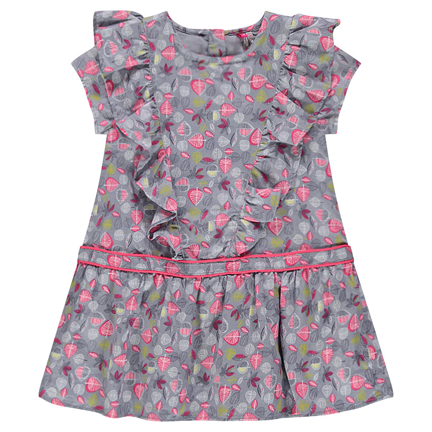 Robe manches courtes avec volants et feuilles all-over 