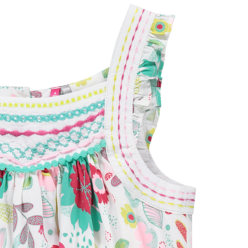 Tunique volantée imprimée fleurs all-over avec détails brodés 