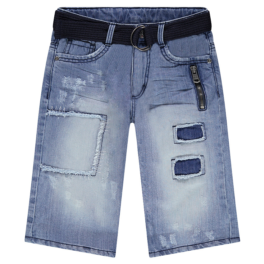 Junior - Bermuda en jeans à patchs avec ceinture amovible 