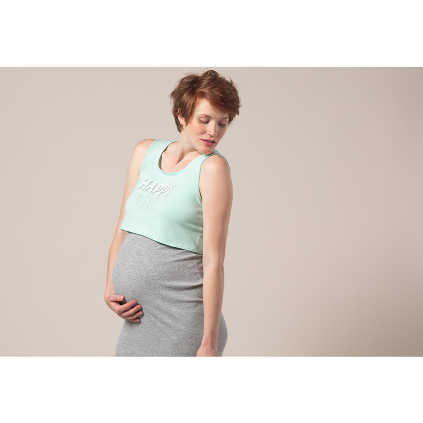 Chemise de nuit de grossesse et d'allaitement effet 2 en 1 avec message printé 