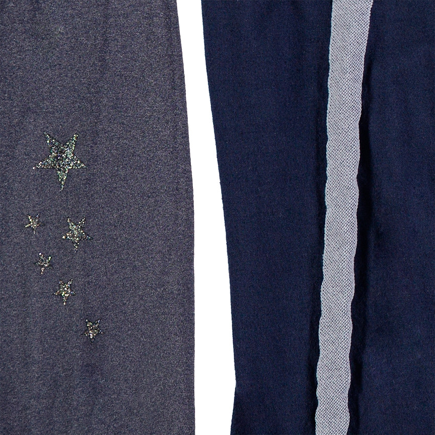 Lot de 2 collants fins avec étoiles pailletées et bandes contrastées 