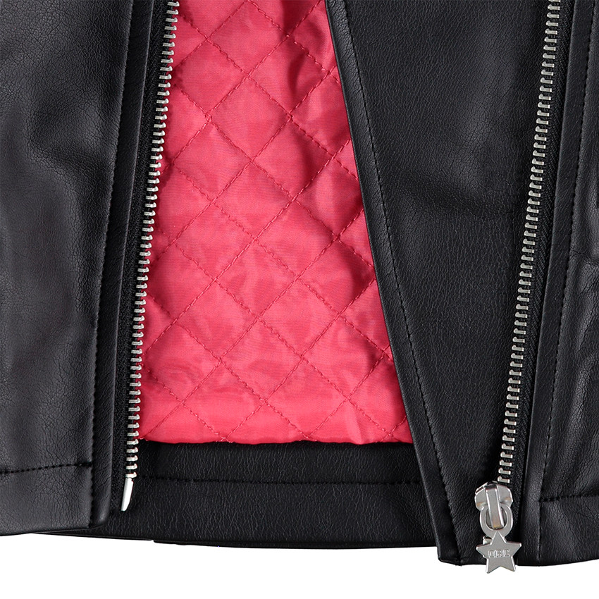 Perfecto en simili cuir avec badges et doublure satin rose 