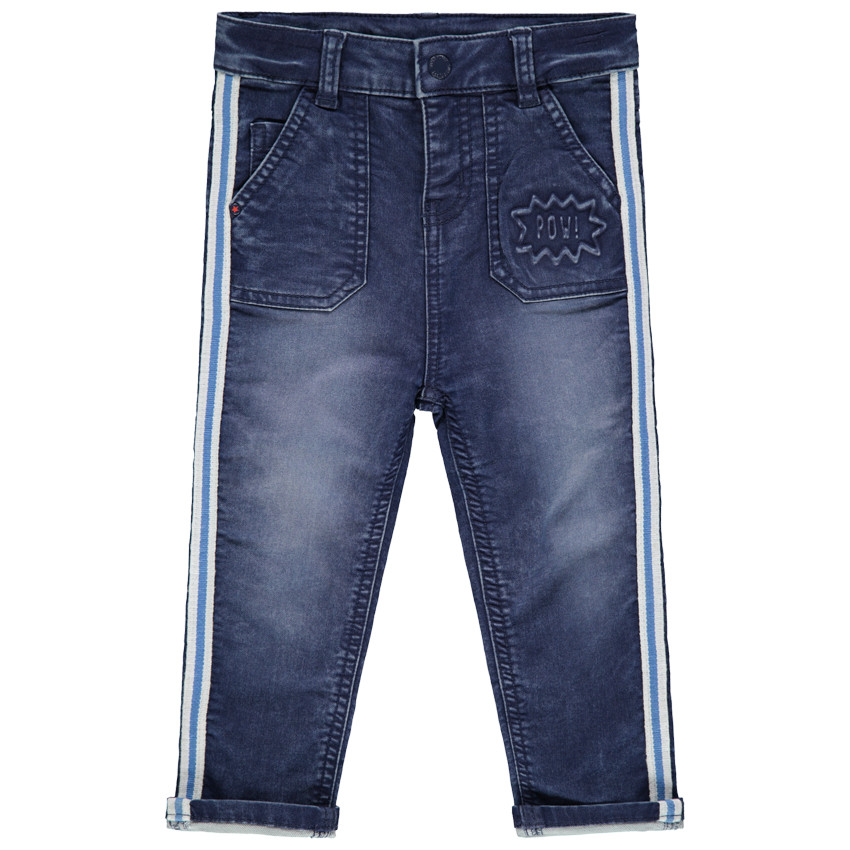 Jean effet used et crinkle à bandes sur les côtés 