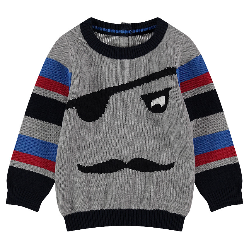 Pull en tricot avec motif pirate en jacquard et bandes contrastées 