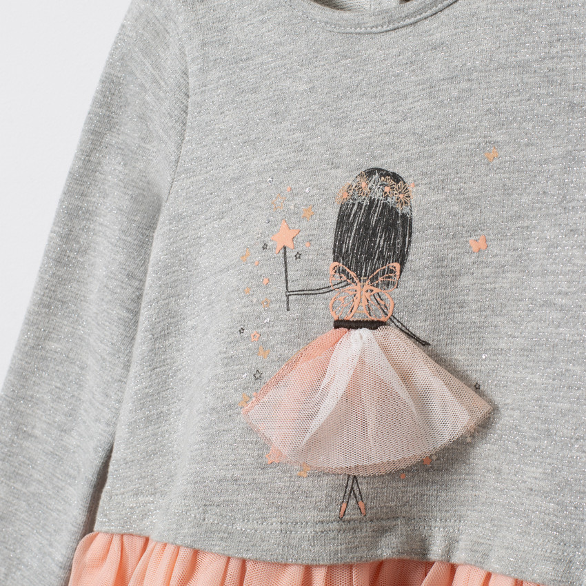 Robe manches longues bi-matière effet 2 en 1 print princesse 